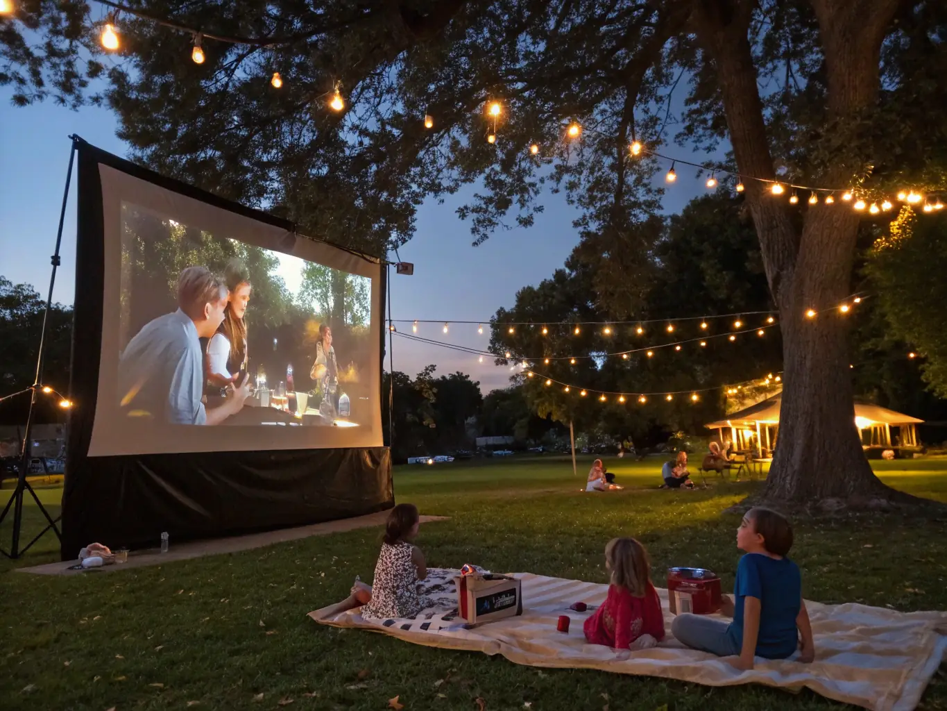 An image depicting community members enjoying a leisure event at ASSOCIATION PLAISANCE LOISIRS, such as a picnic or outdoor movie night, emphasizing community bonding.